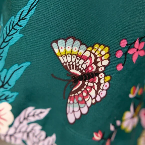 SOLD * MAEVE ANTHROPOLOGIE Emerald Green Floral Bird Butterfly Dress - Picture 12 of 17